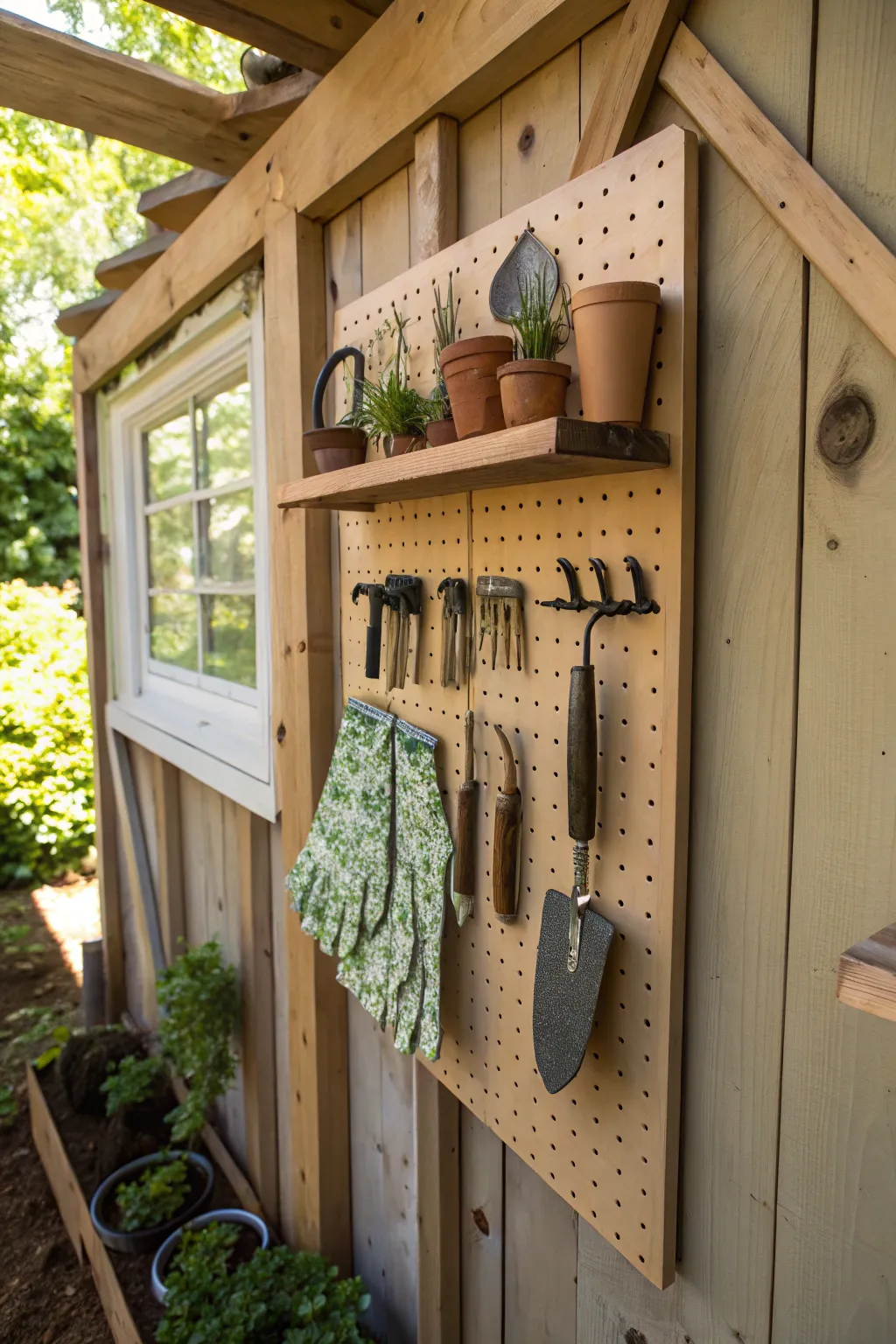 Transform your garden shed into a tool haven with bespoke pegboard shelving.