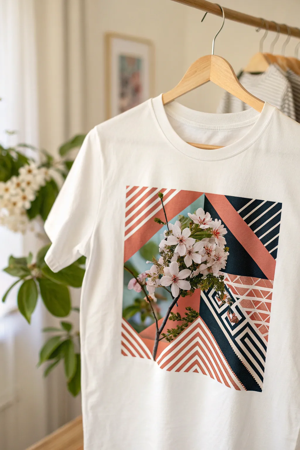 Elevate your style with abstract art fusion: where nature meets geometry in vibrant harmony.