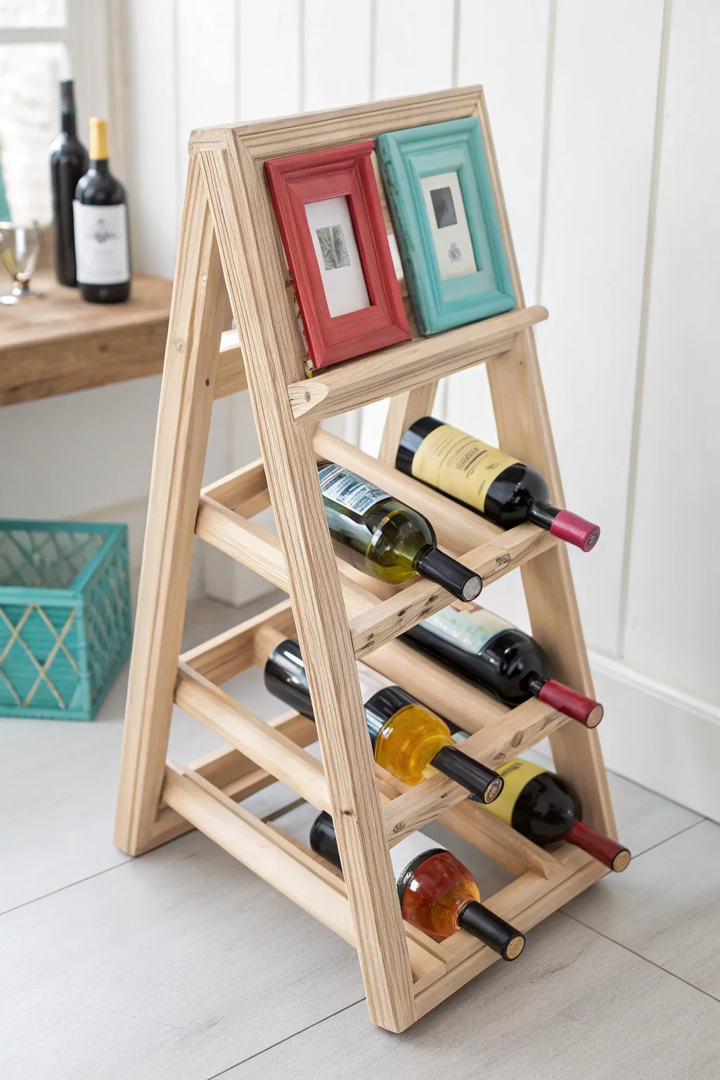 Transform your space with a creative twist: a wine rack turned into a chic frame holder!