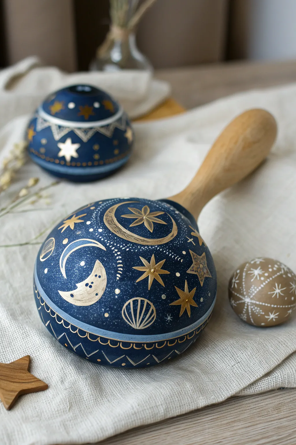 Capture the cosmos with our celestial pinch pot rattle, where craftsmanship meets the magic of the night sky.