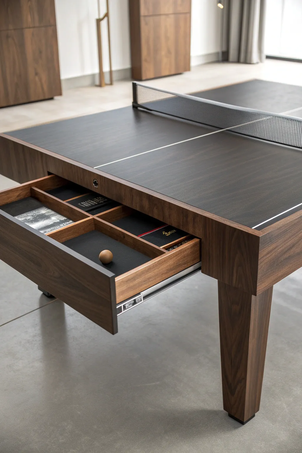 Ingenious and elegant: this ping pong table combines style with smart storage solutions.