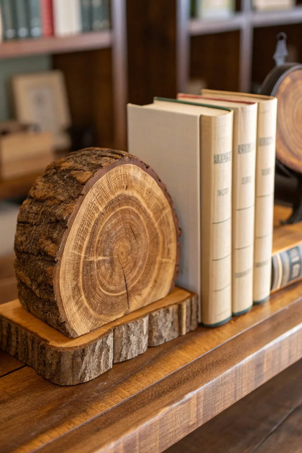 Elevate your library with bespoke wooden bookends, where craftsmanship meets rustic charm.