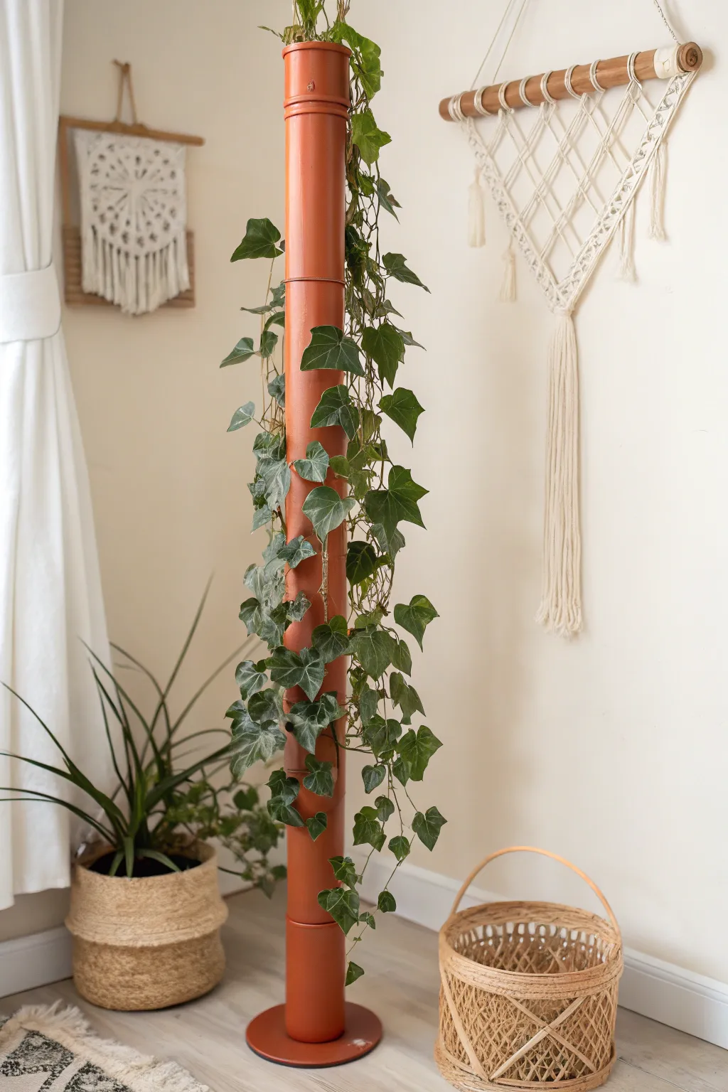 Transform your space with a chic and colorful PVC plant pole - where minimalist style meets bohemian elegance.
