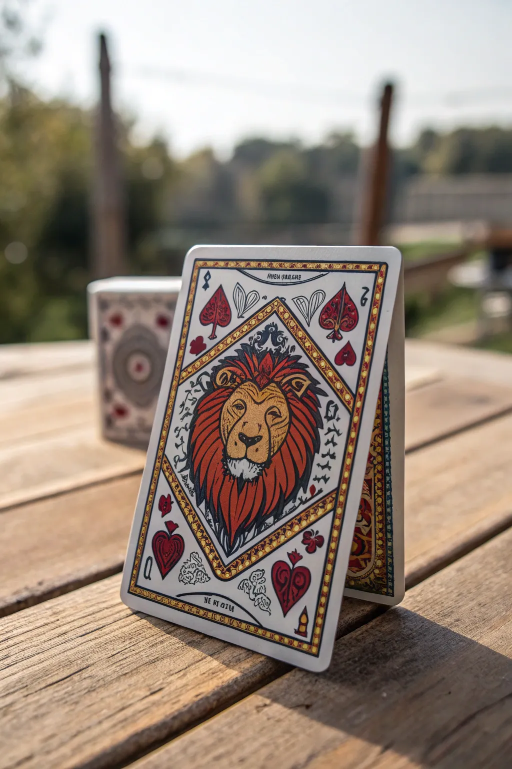 Unleash the wild with this handcrafted lion playing card, where craftsmanship meets the untamed beauty of nature.