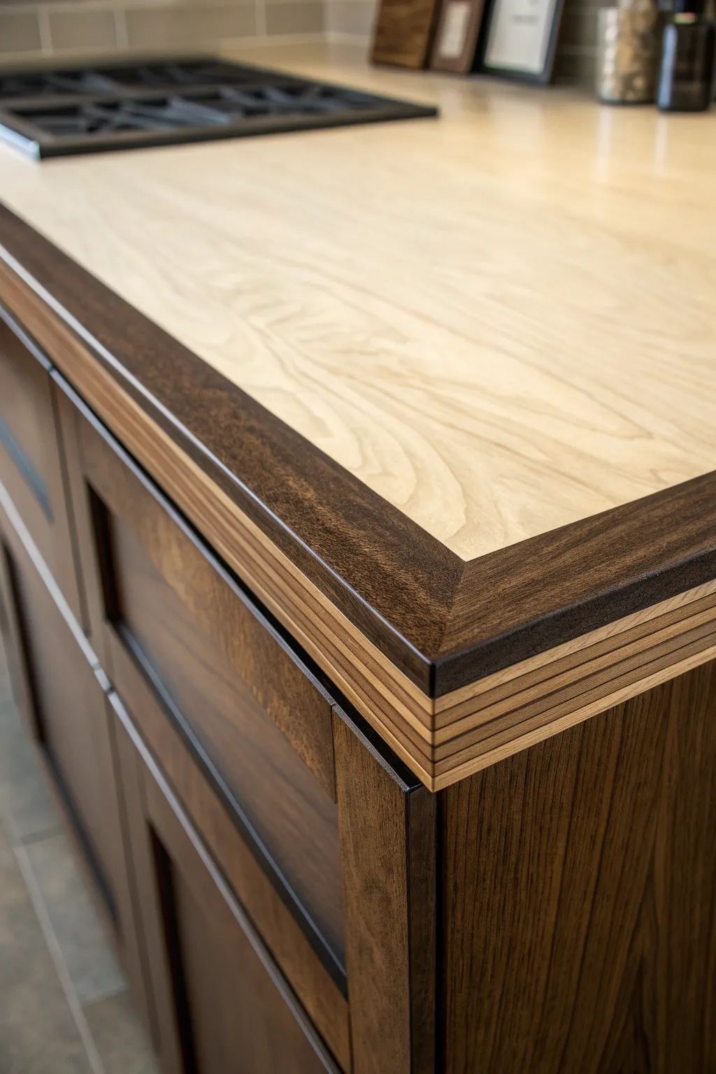 Elevate your plywood countertops with a touch of contrasting elegance.