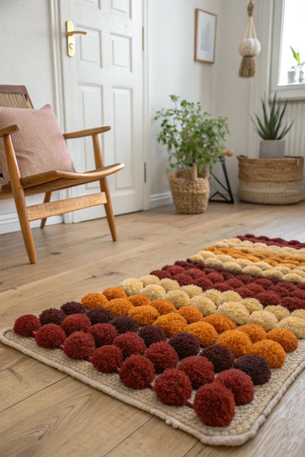 Embrace the seasons with a charming pom pom rug that adds warmth and personality to your minimalist space.