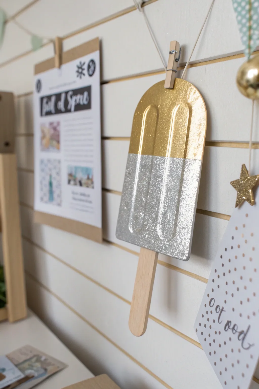 Add a sparkle to your space with this metallic popsicle bulletin board idea! ✨ #Craftsmanship #ScandiBoho