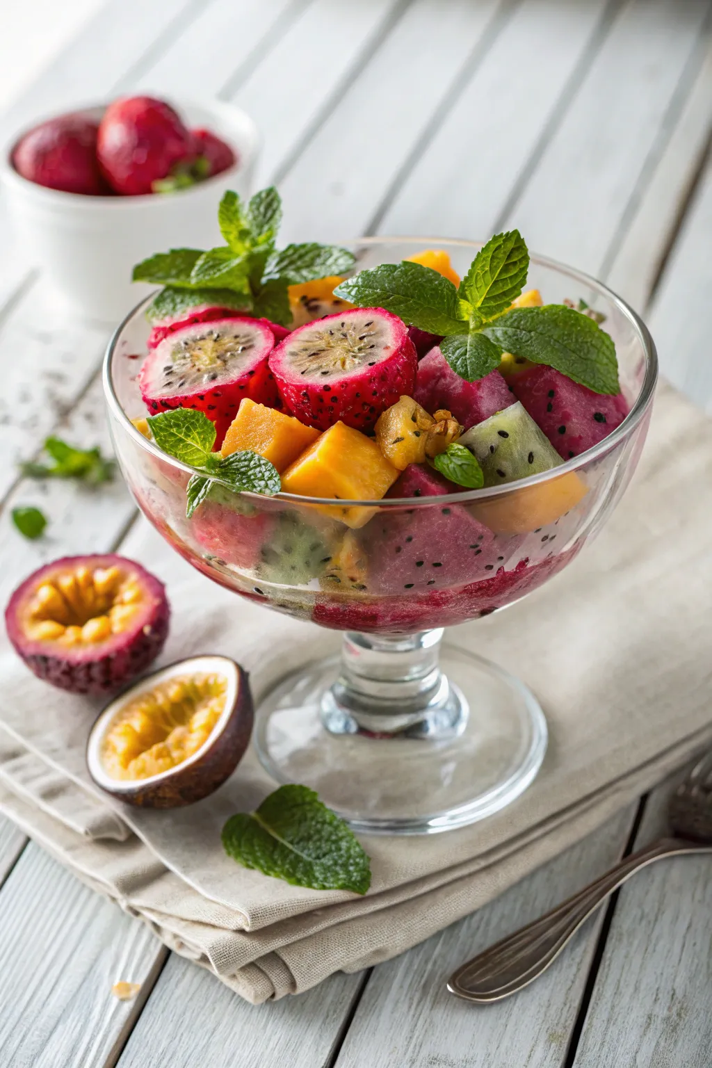 Elevate your gatherings with an exotic fruit and herb-infused punch bowl masterpiece.
