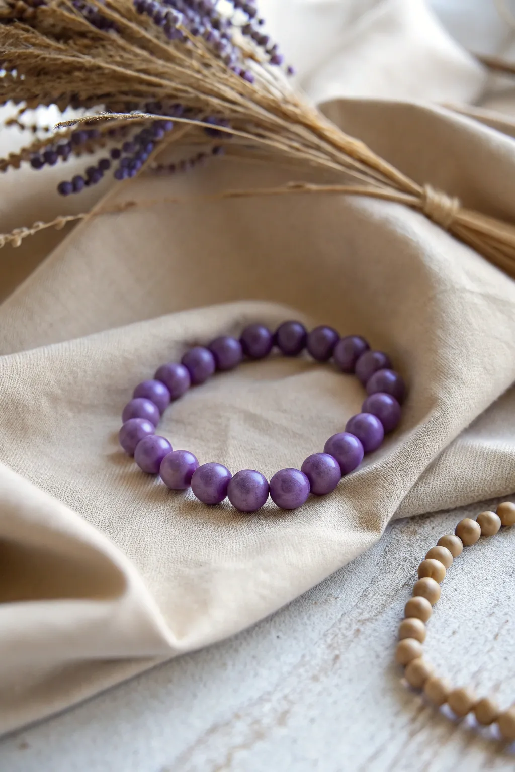 Discover the allure of elegant simplicity with these handcrafted purple clay beads.