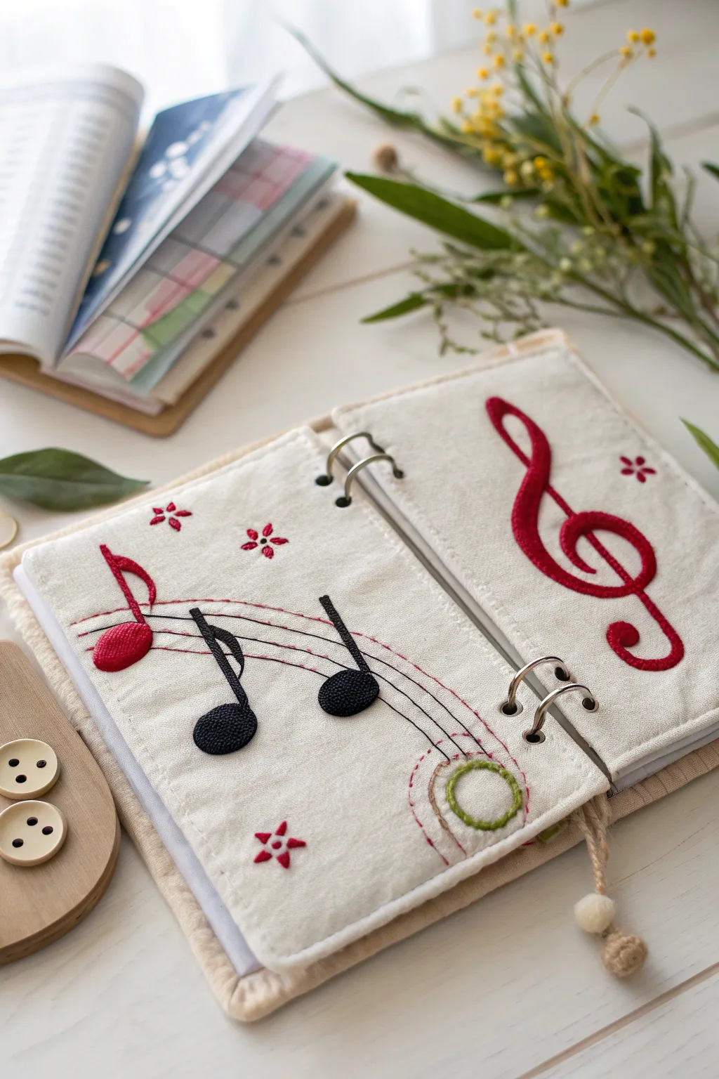 Inspire little melodies with a touch of Boho charm in a minimalist quiet book.