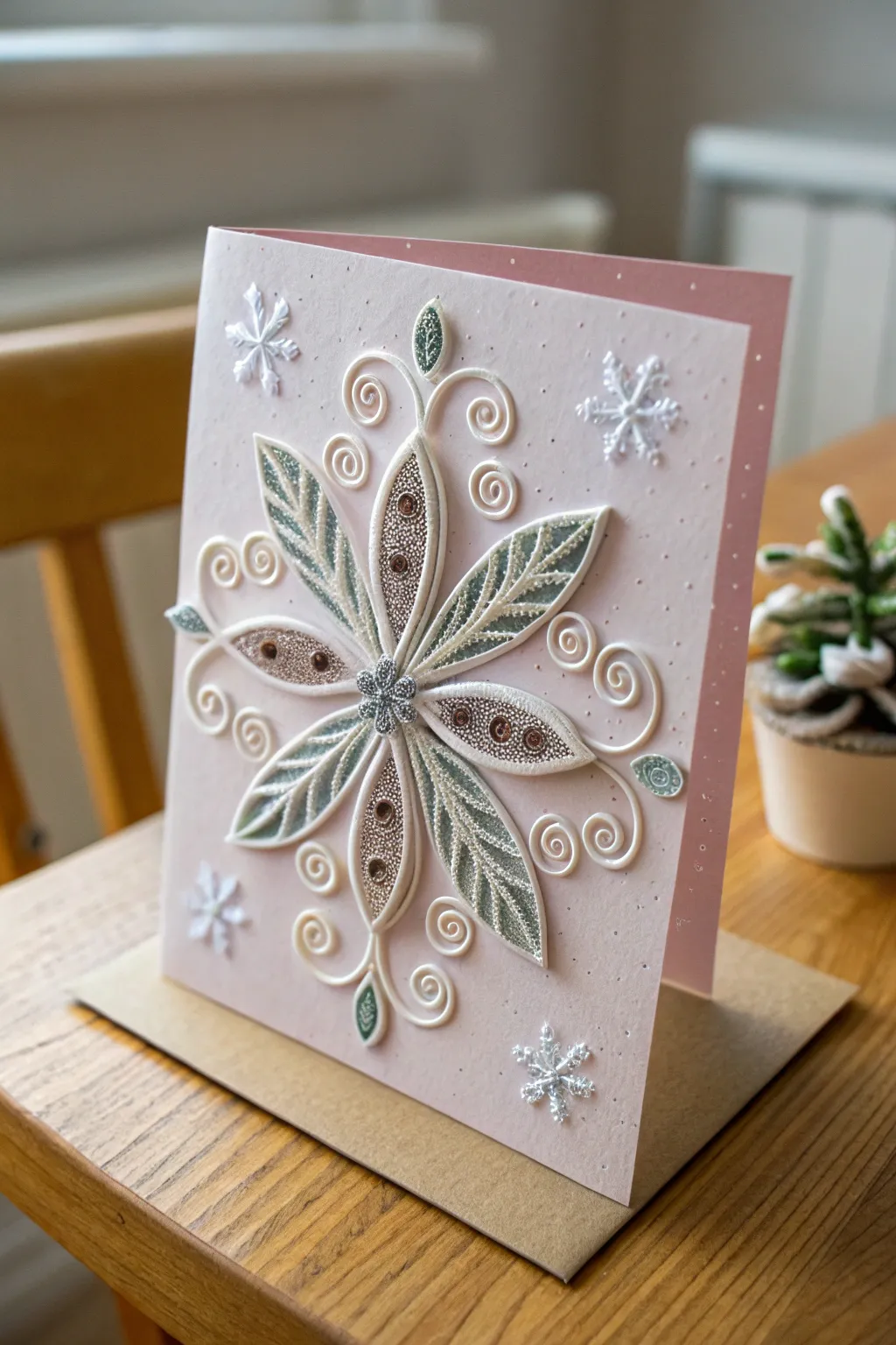 Capture the beauty of handmade elegance with a quilled snowflake card.