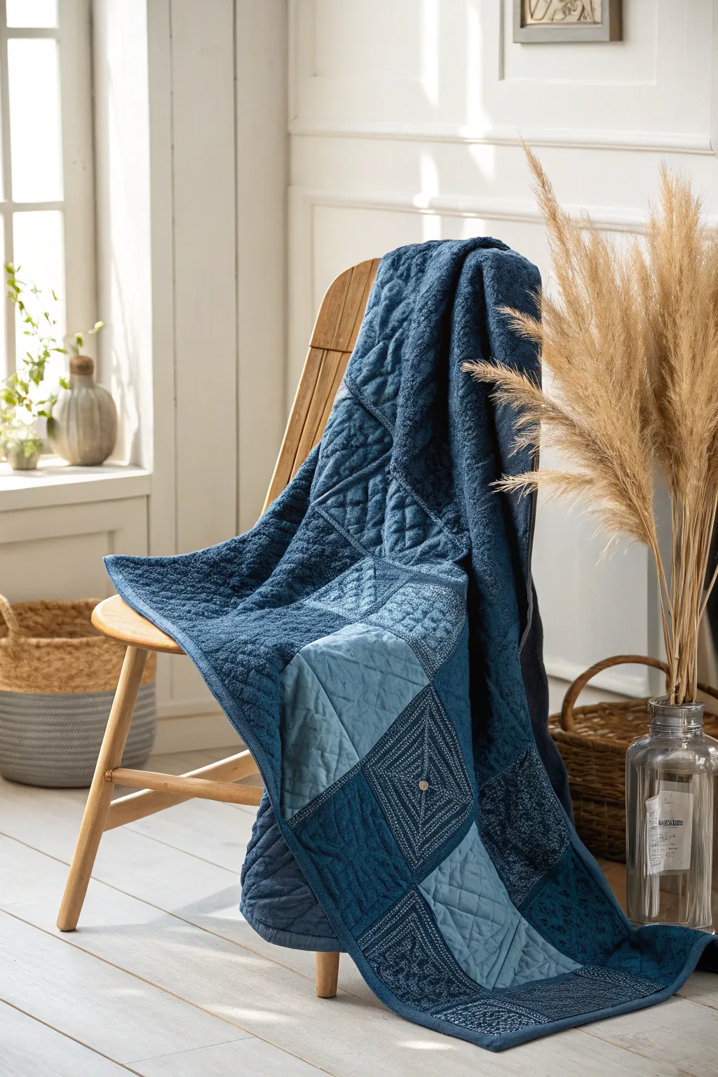 Dive into the serenity of monochromatic beauty with this blue quilt masterpiece—where simplicity meets artistry.