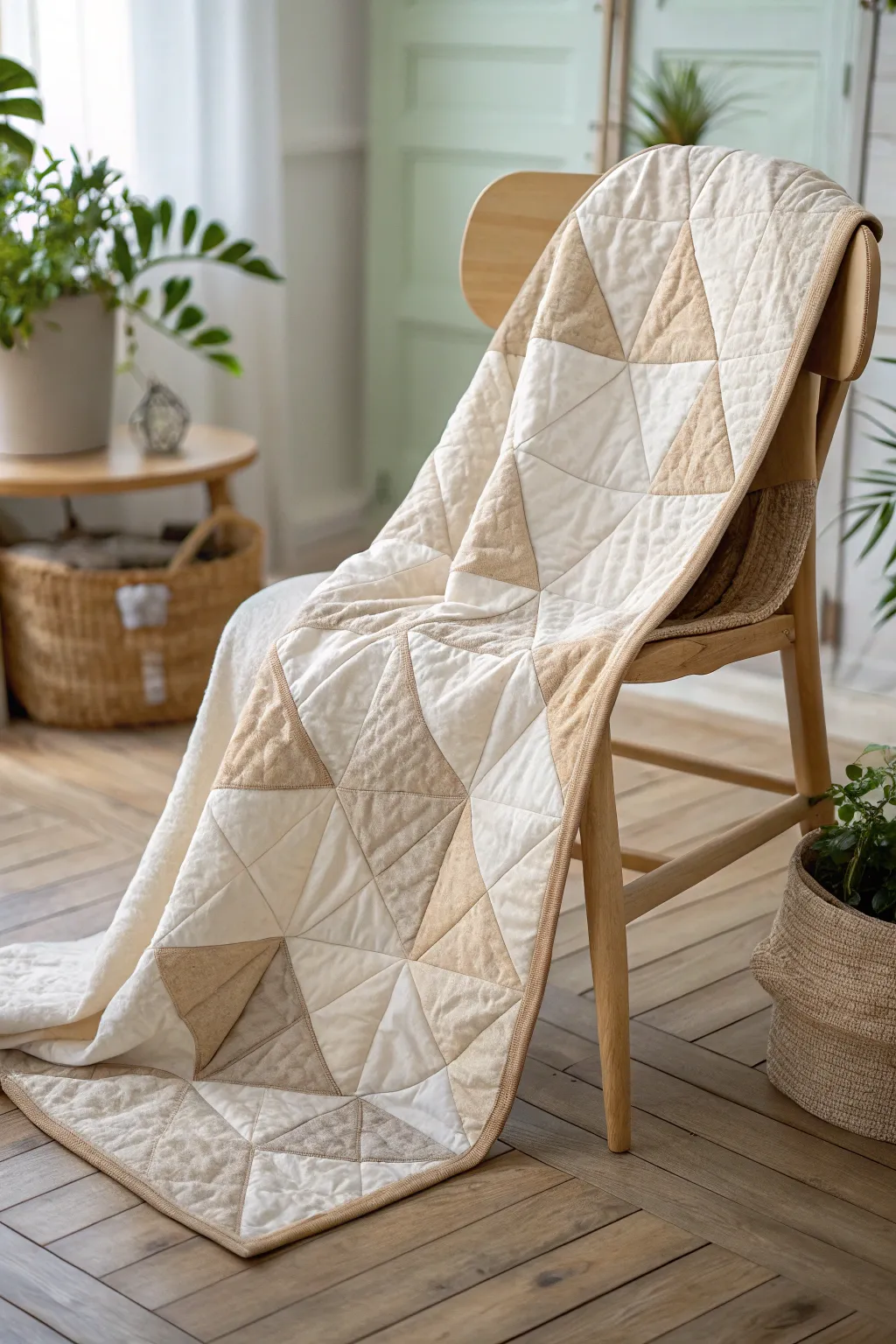 Embrace the elegance of simplicity with this minimalist quilt, a perfect wedding gift that complements any decor.