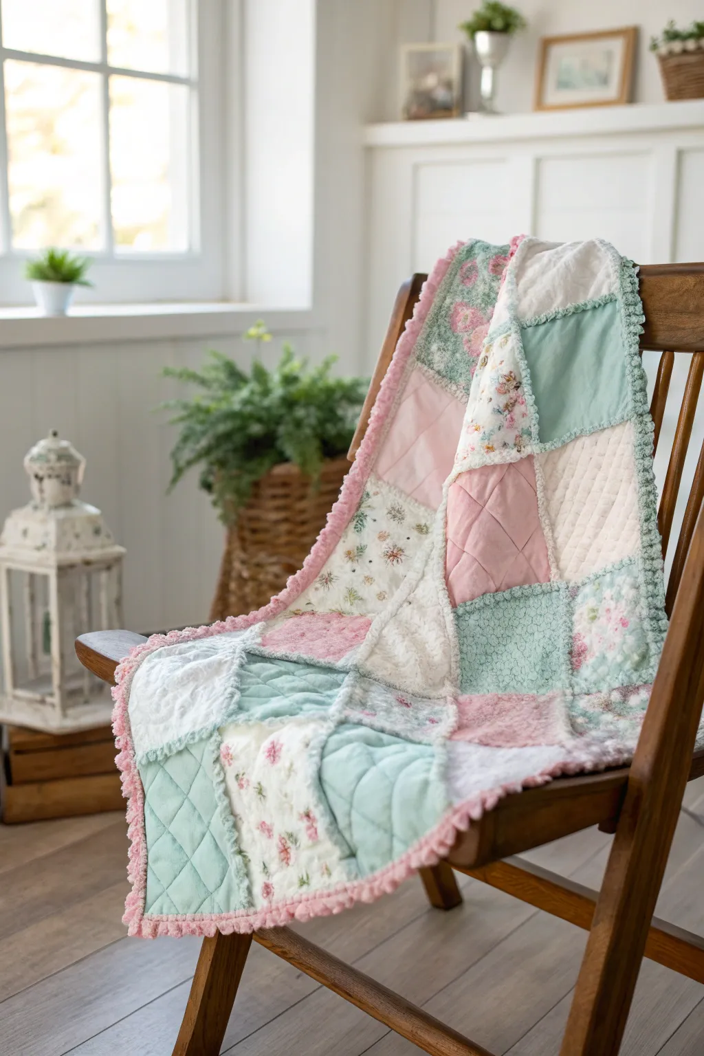 Transform memories into warmth with this charming rag quilt made from upcycled shirts. Perfect for those who cherish simplicity and sustainable beauty.