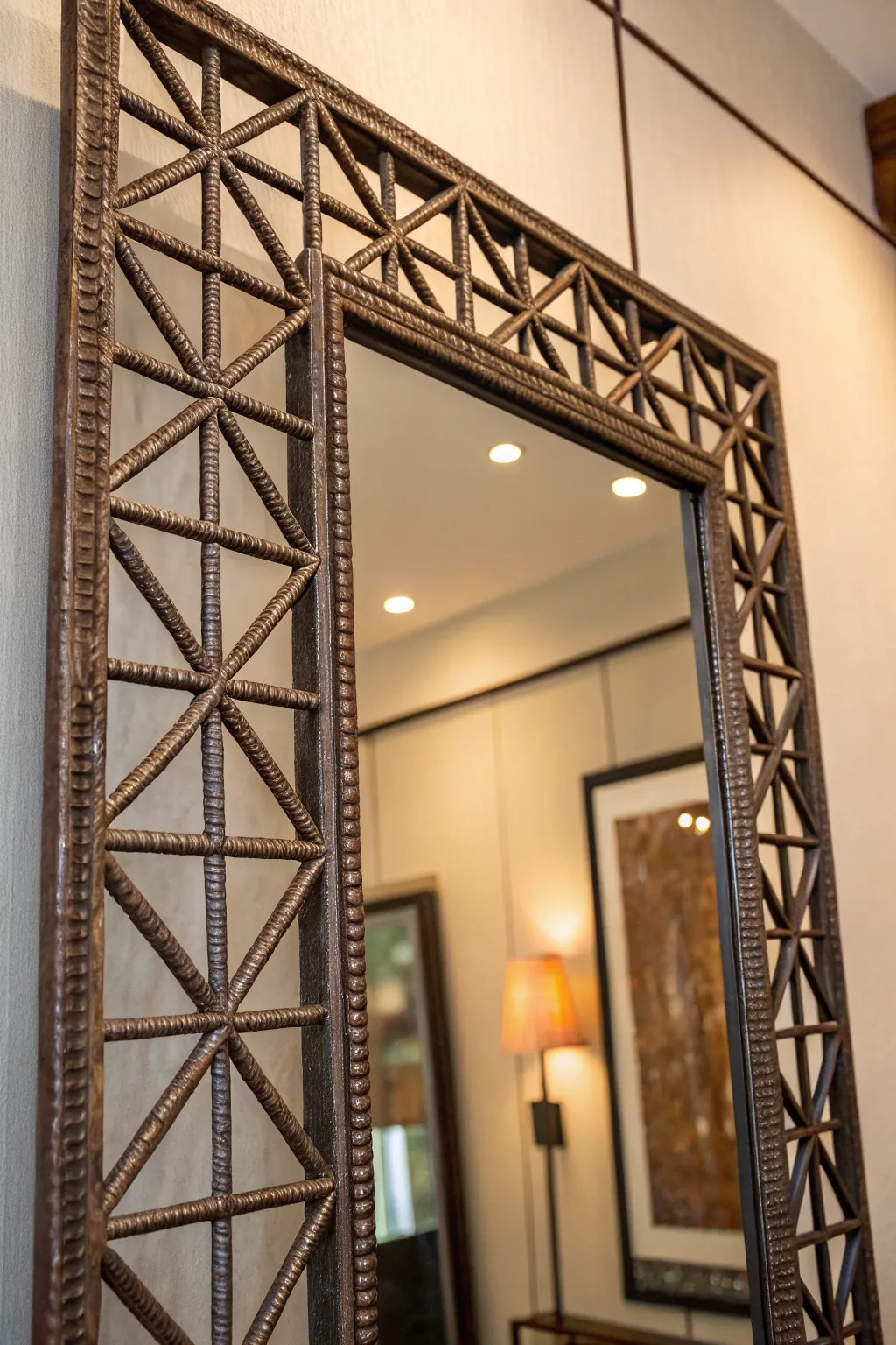 Reflect sophistication with this industrial-chic rebar mirror.