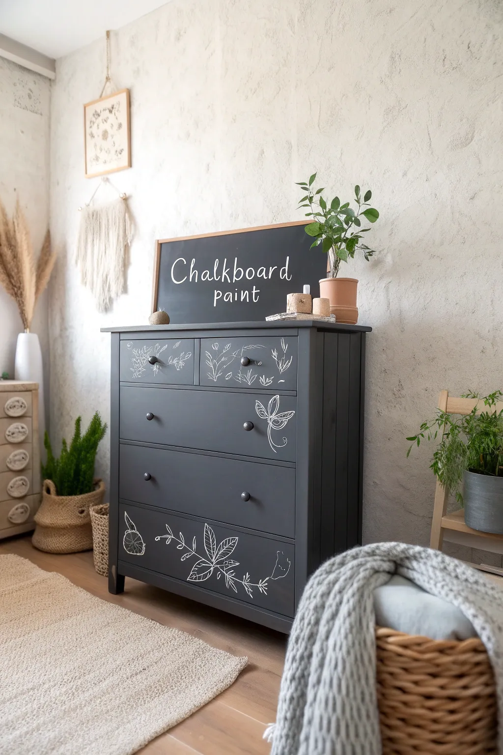 Transform your space with a touch of creativity and elegance. This chalkboard dresser is perfect for adding personality and functionality to any room!