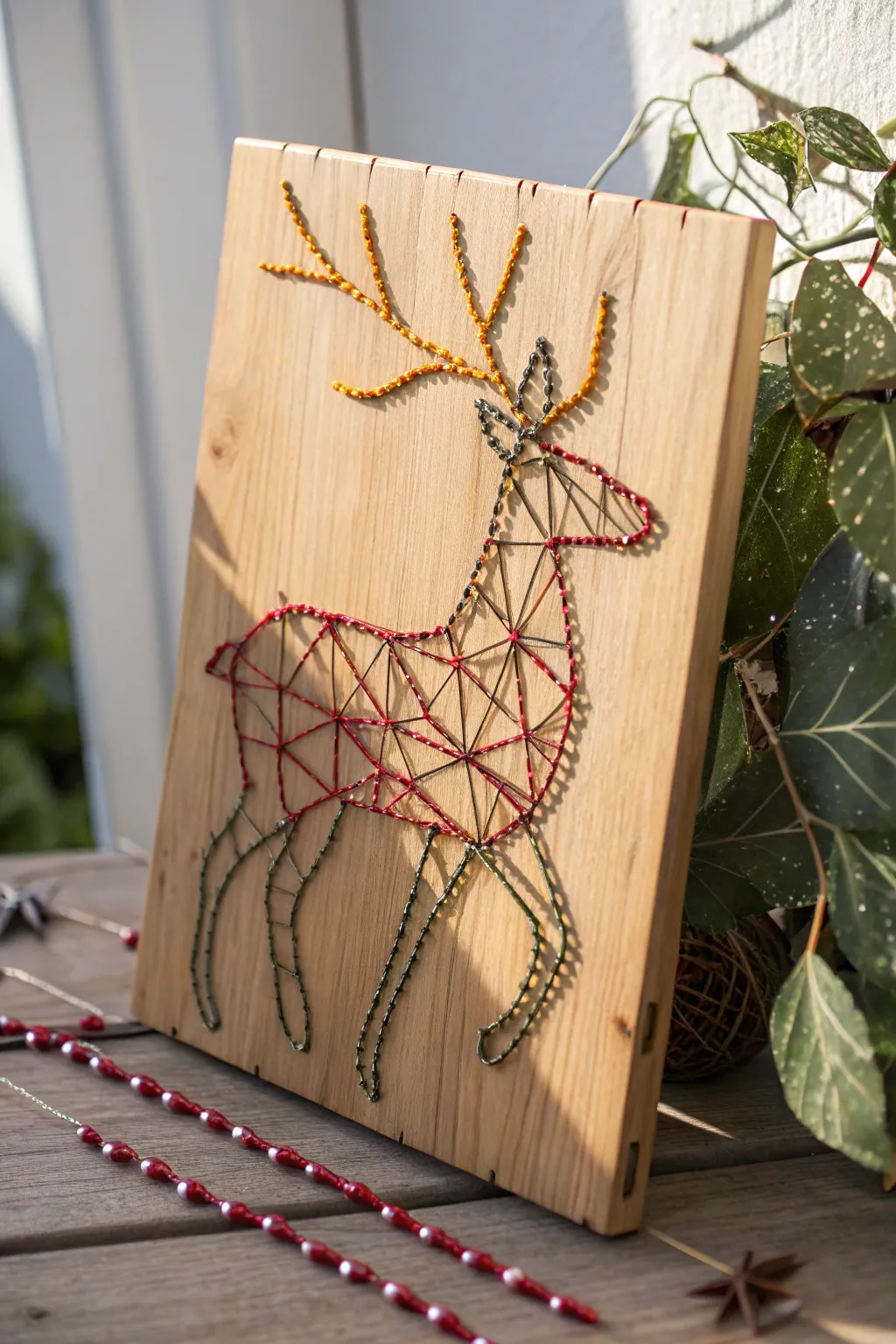 Add a modern rustic charm to your space with this stunning reindeer string art!