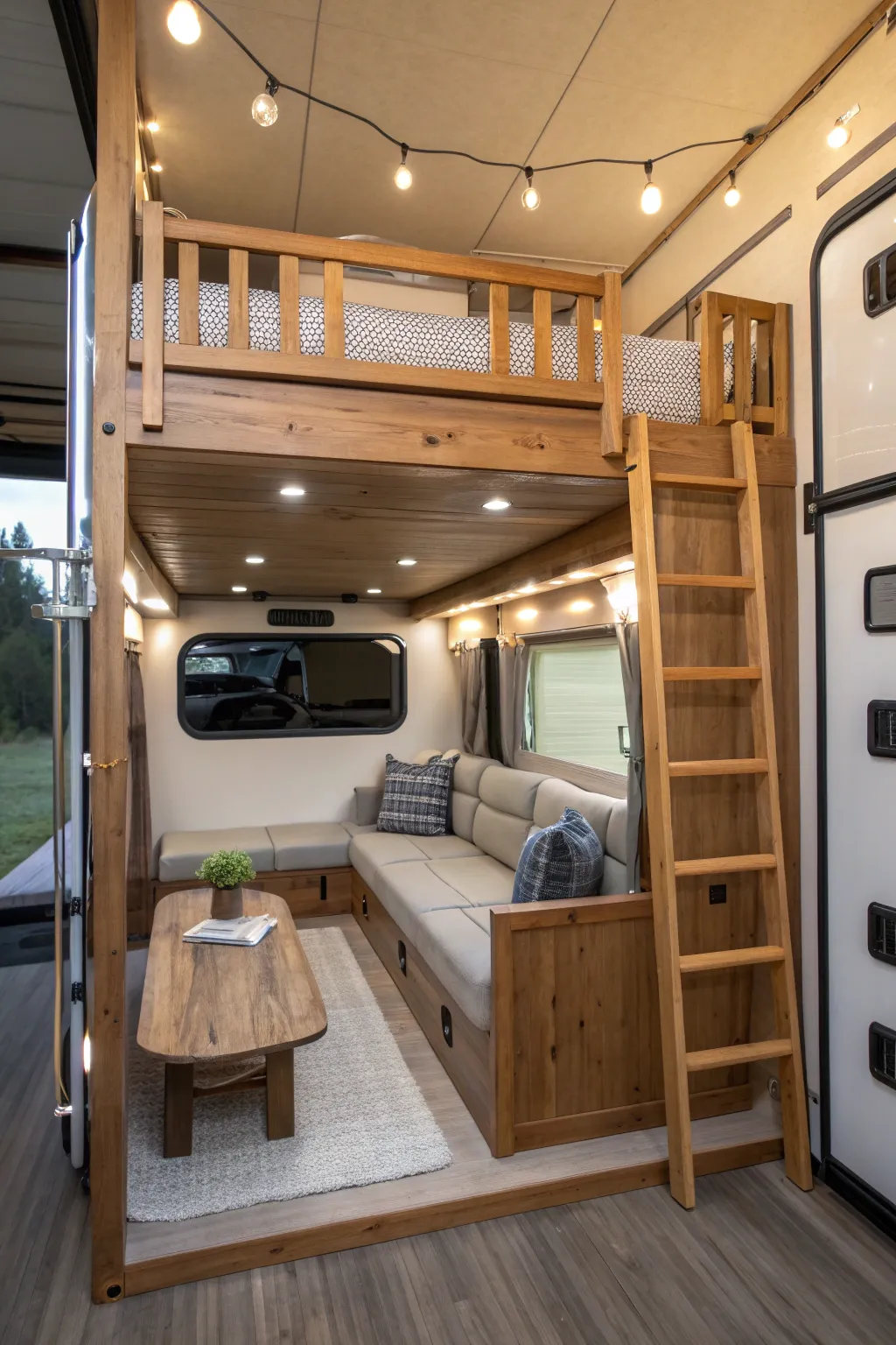 Transform your trailer into a cozy haven with a handcrafted loft bed.