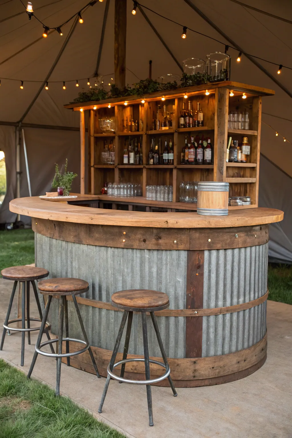 Raise a glass in style at this uniquely crafted grain bin bar oasis.