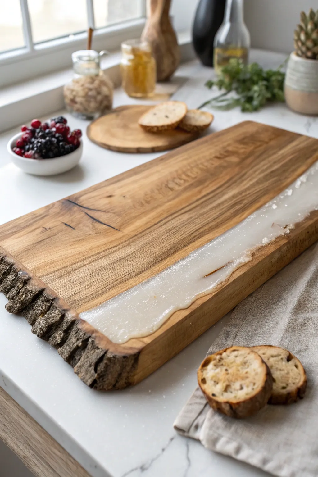 Elevate your table setting with the rustic charm of a handcrafted resin charcuterie board.