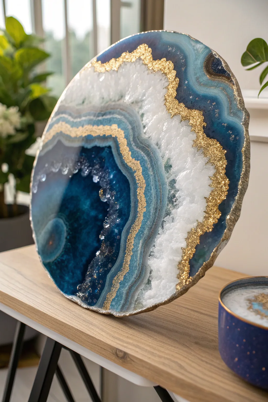 Discover the allure of nature with this mesmerizing geode-inspired resin masterpiece—where artistry meets the earth's hidden treasures.
