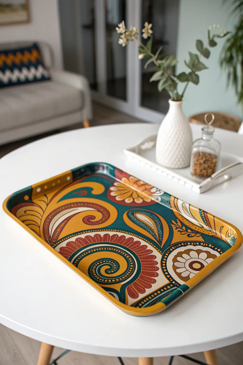 Groovy vibes meet modern minimalism with this bold retro-patterned resin tray. Perfect for a touch of '70s flair!