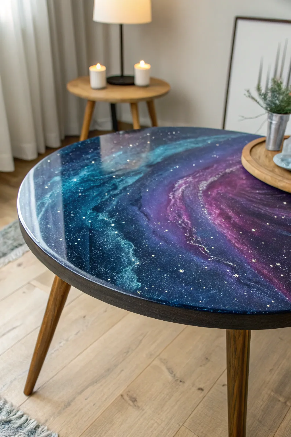 Bring the cosmos indoors with this galaxy-inspired resin table, where craftsmanship meets celestial beauty.