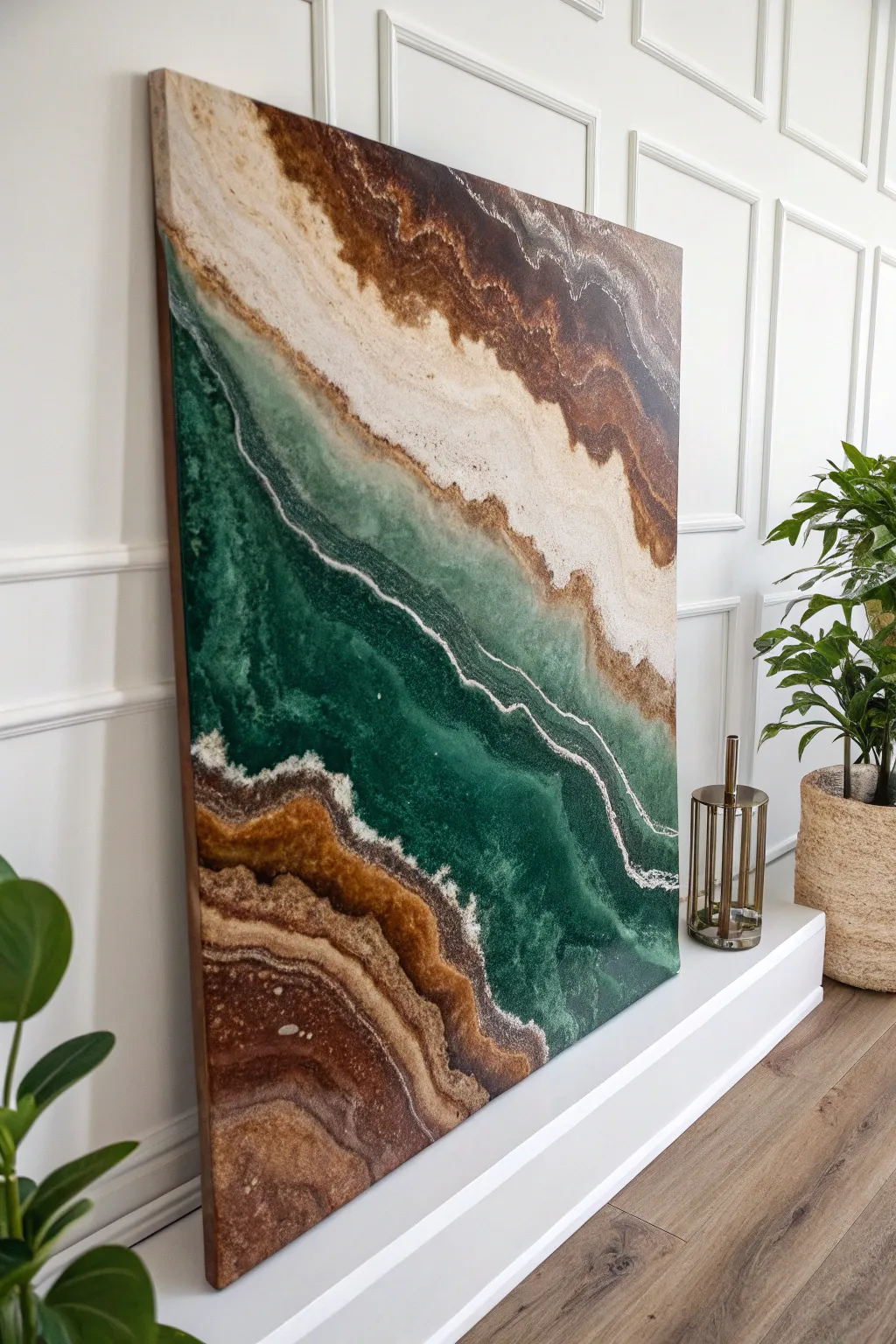 Bring nature indoors with this stunning layered earth tone resin art, where craftsmanship meets simplicity.
