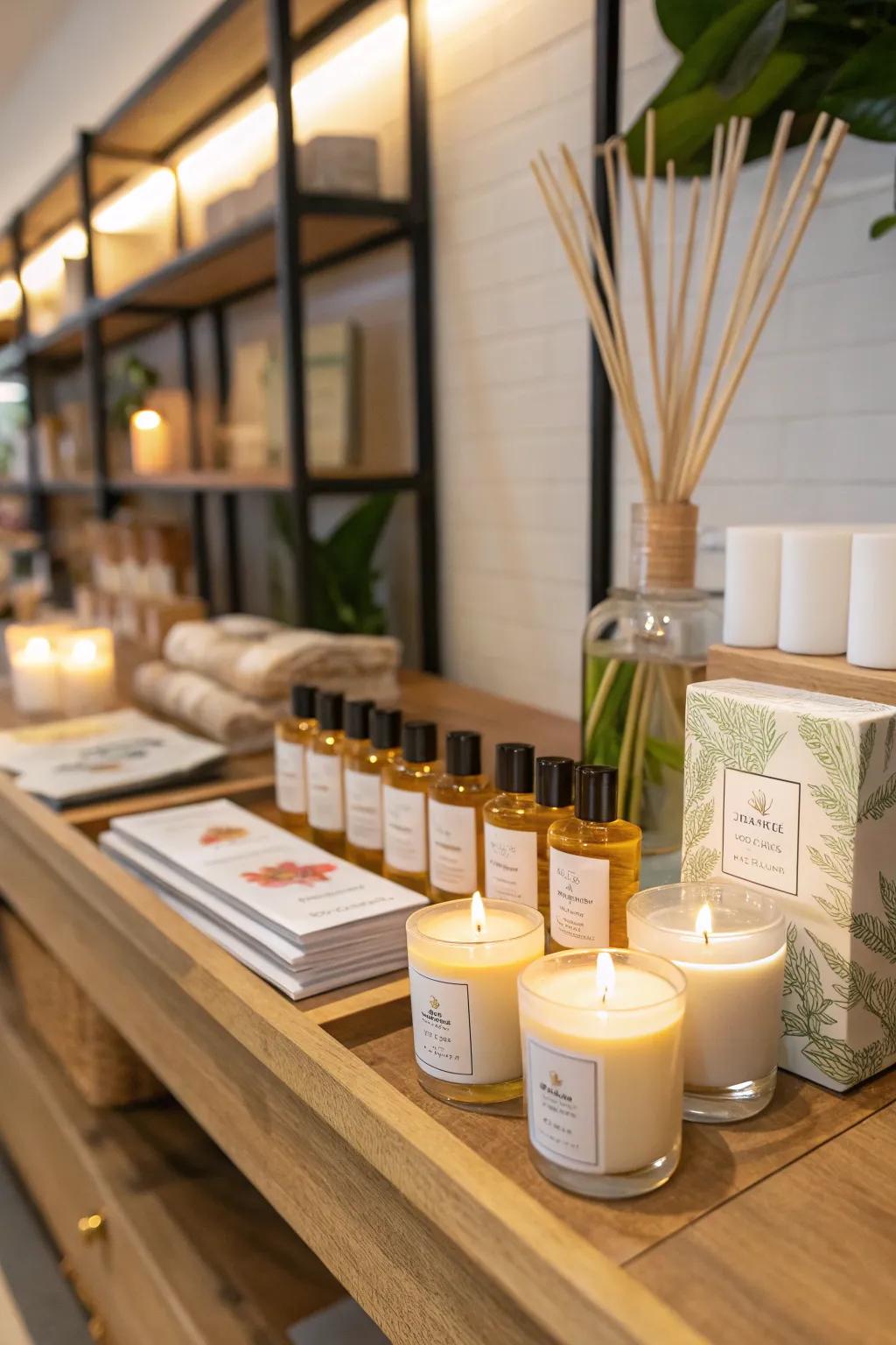 Candles paired with complementary lifestyle products.