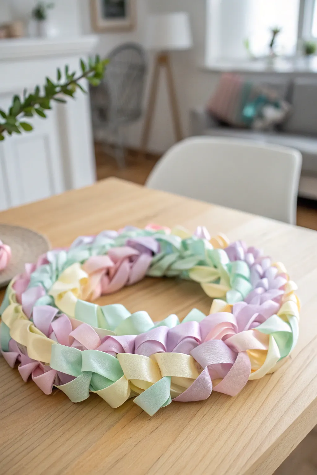 Embrace the gentle beauty of pastel hues with this charming ribbon lei, perfect for adding a touch of elegance to any celebration.