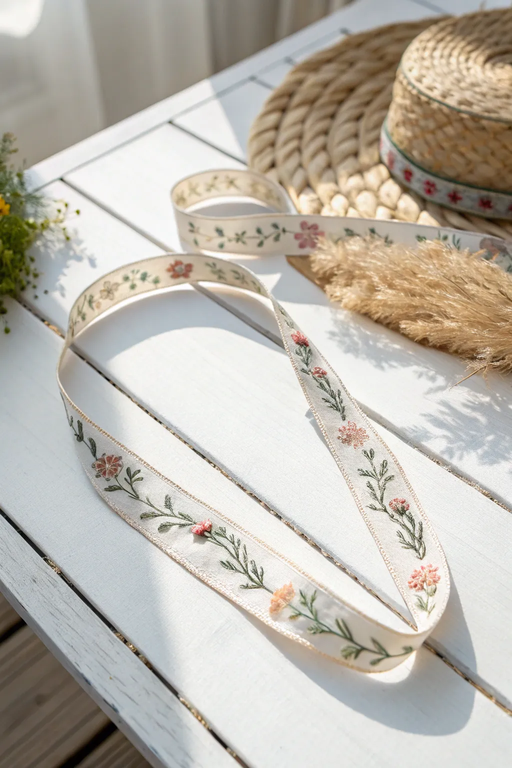 Embrace the art of simplicity with an embroidered ribbon necklace inspired by summer gardens.