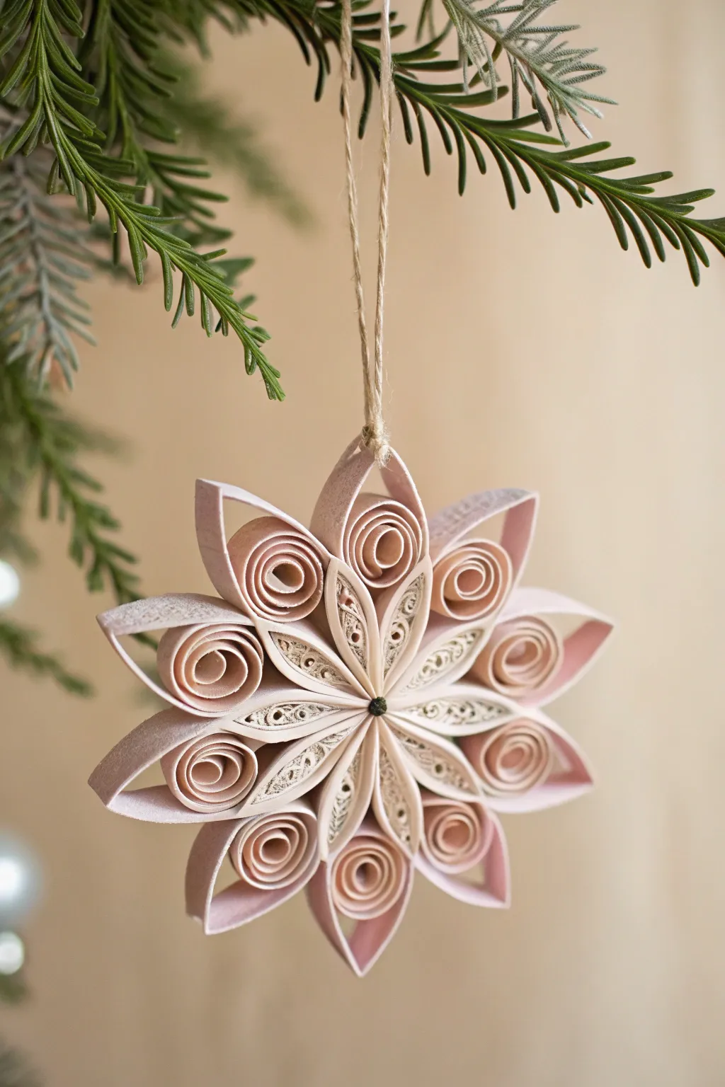 Elevate your holiday decor with this exquisitely crafted paper ornament, where simplicity meets festive elegance.
