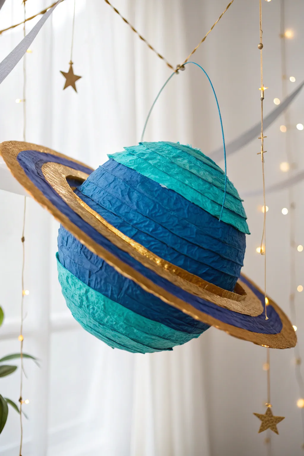 Embark on a cosmic journey with this stunning Saturn pinata, where craftsmanship meets celestial charm!