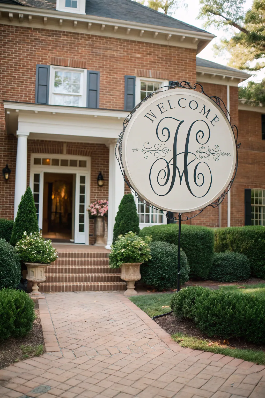 Monogrammed signs offer a personal and elegant welcome.