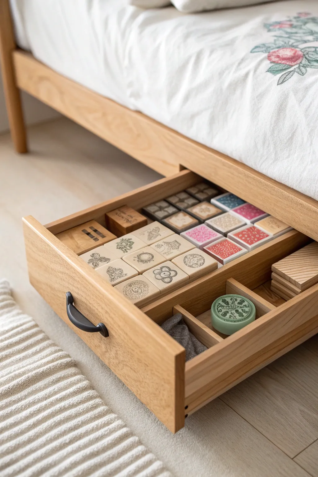 Discover the art of organization with this elegant under-bed storage solution for your beloved stamp collection!