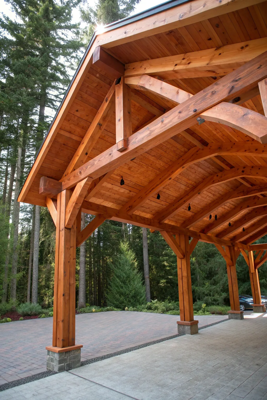 Timeless Elegance: Cedar beams that age gracefully, adding warmth and sophistication to your rustic carport.