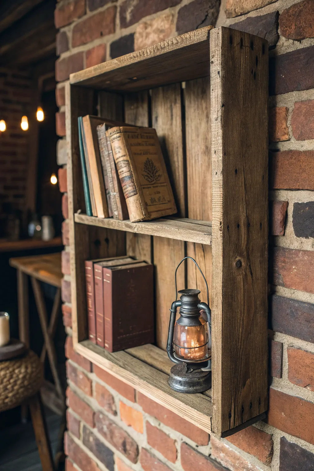 Transform vintage crates into charming shelves for a timeless, rustic touch.