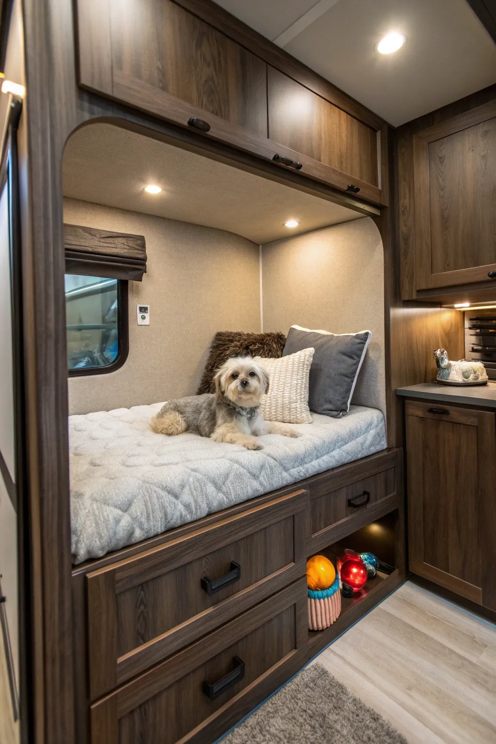 Craft the perfect pet-friendly nook for your RV journey: comfort meets style.