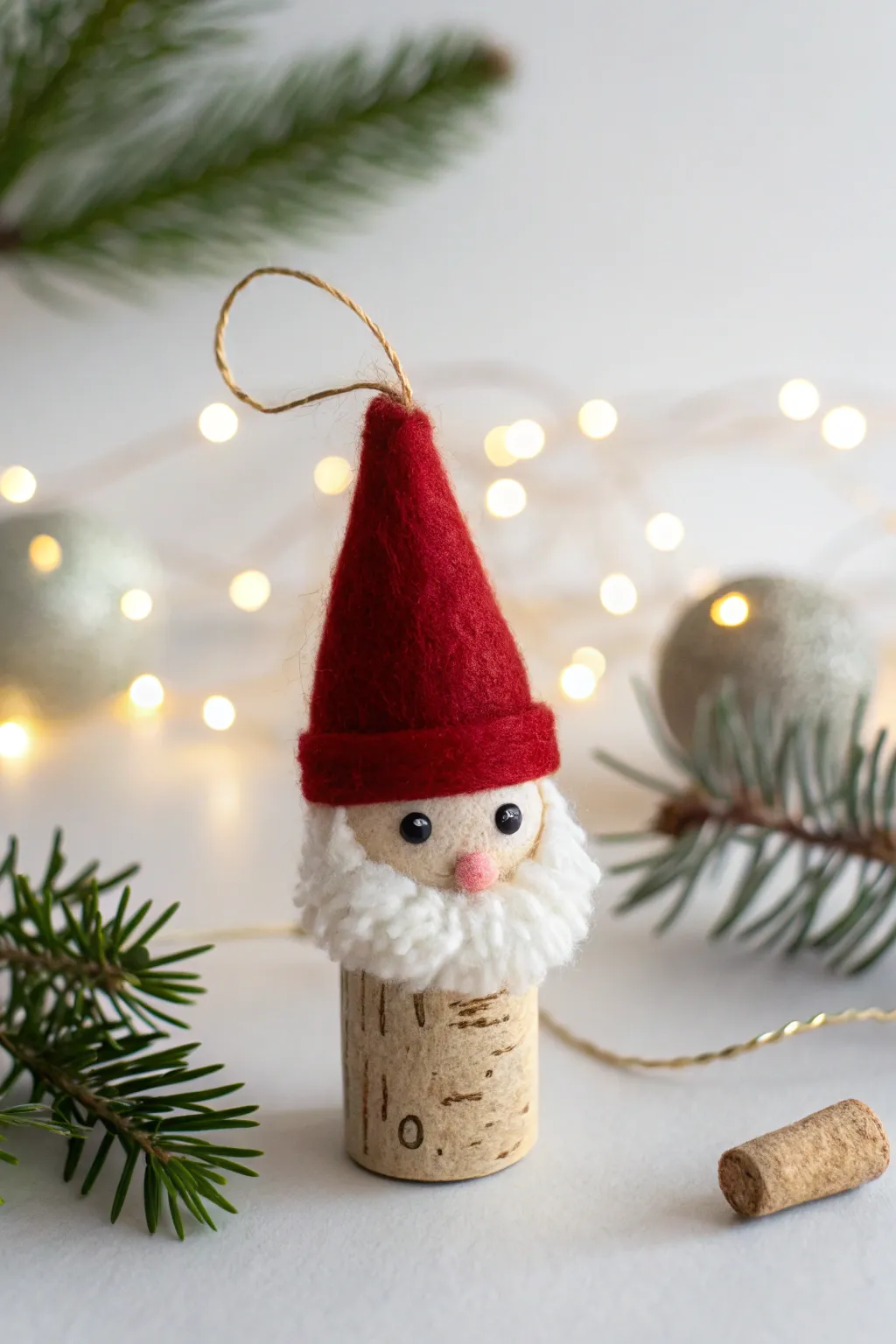 Transform wine corks into delightful Santa ornaments—minimalist, festive charm with a sustainable twist!