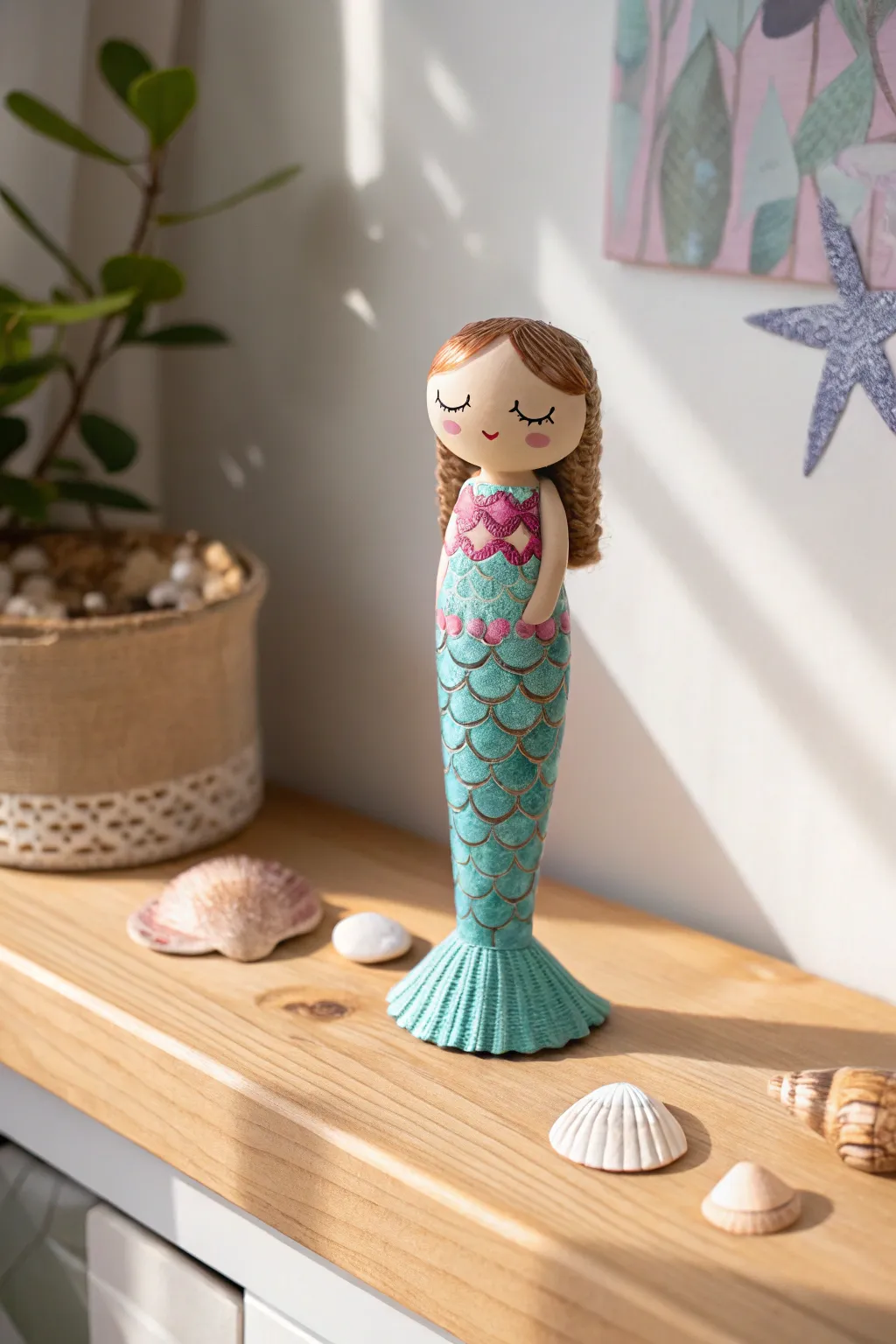 Transform your space with the enchanting allure of handcrafted peg doll mermaids—where fantasy meets minimalist elegance.