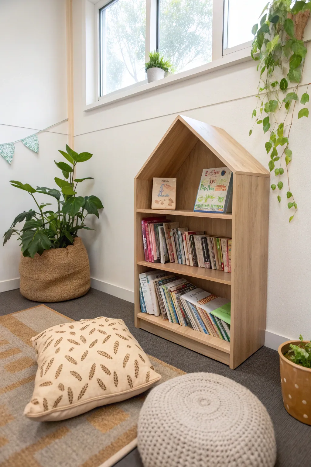 Discover serenity and imagination in this cozy classroom reading nook, where simplicity meets natural beauty.