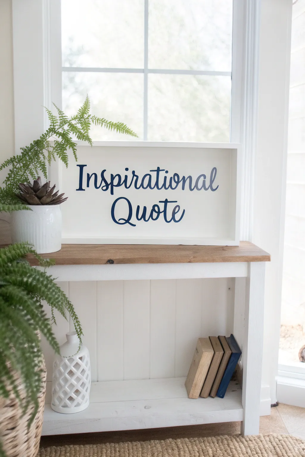 Elevate your space with personalized inspiration: a simple shelf transformed by a heartfelt quote.