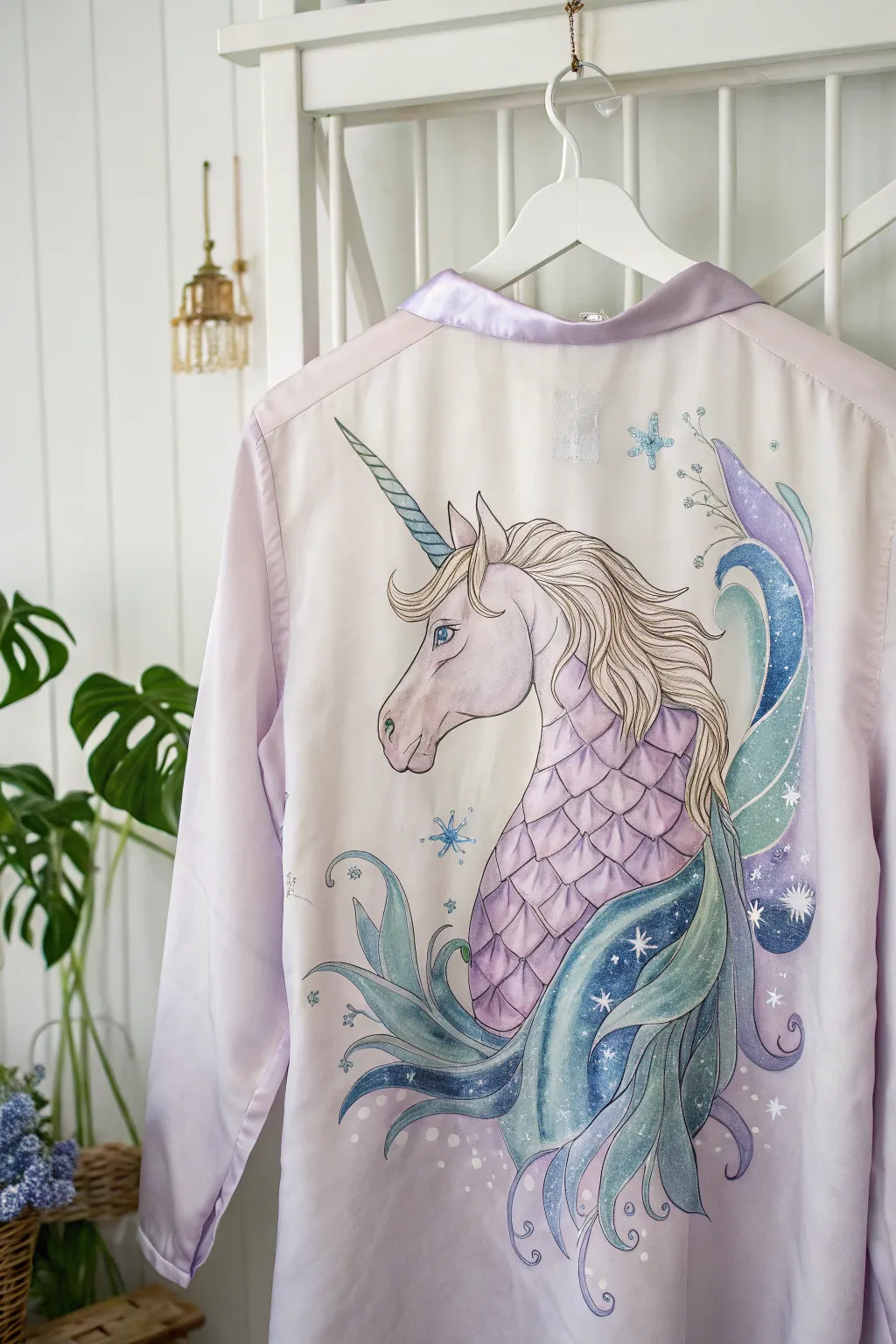 Bring a touch of fantasy to your wardrobe with this ethereal unicorn design.