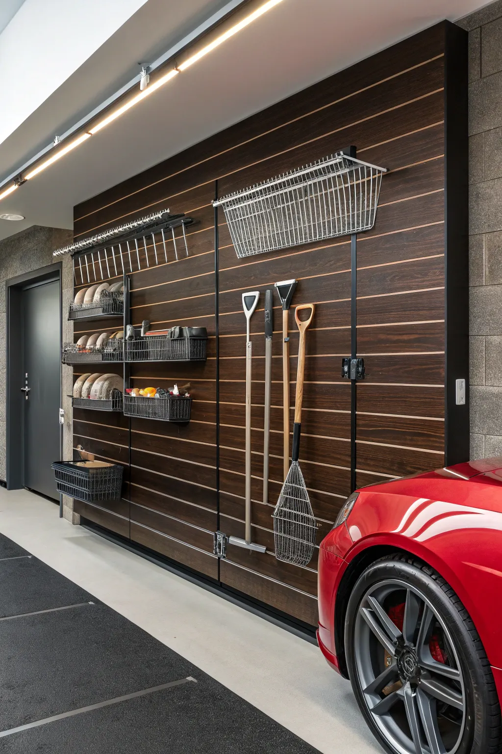Elevate your tool storage with a sleek, handcrafted vertical slatwall that grows with your needs.