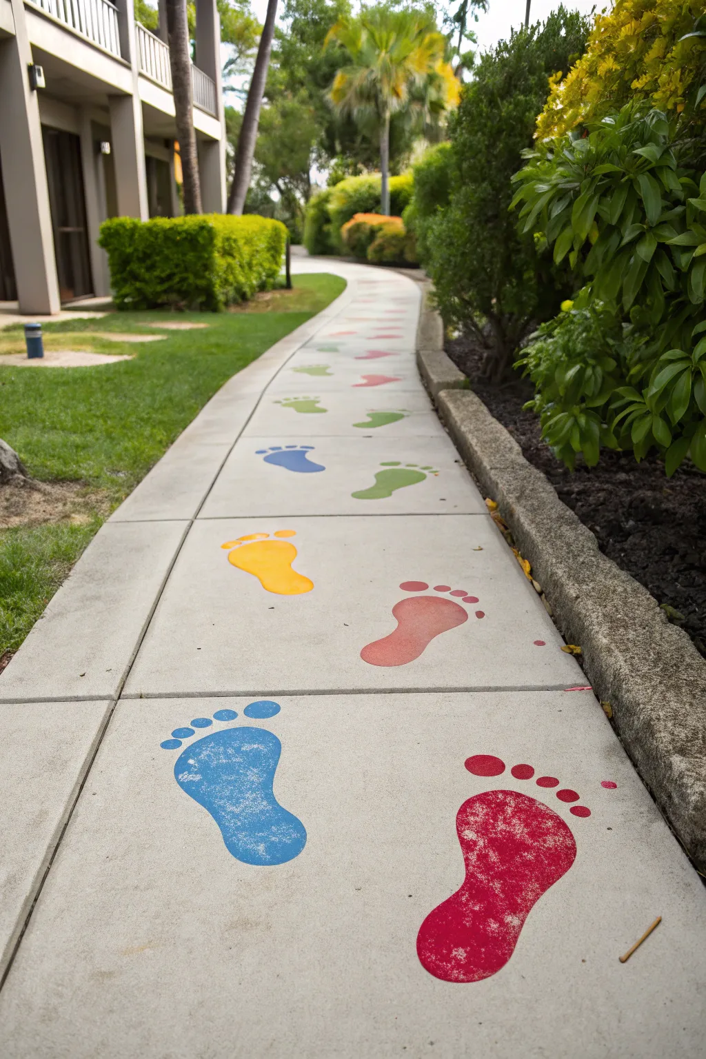 Follow the colorful footprints to a world of wonder! 🌿👣 #FootprintPathway #MinimalistDesign