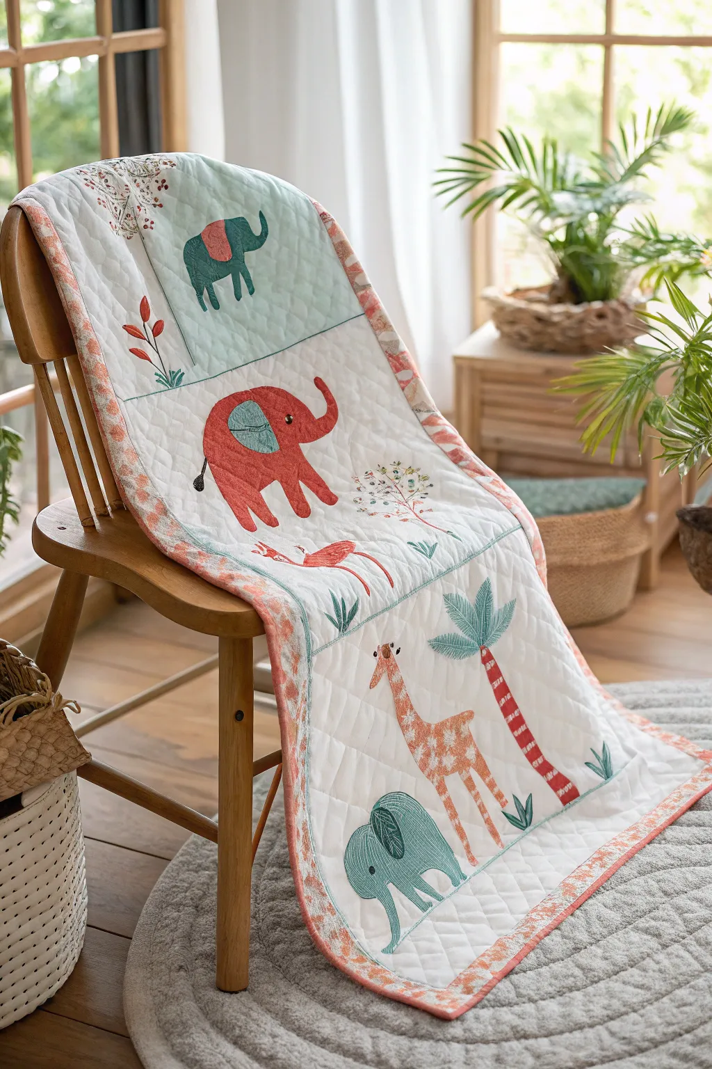 Capture the wild wonder with this charming animal-themed quilt, perfect for a little one's nursery.