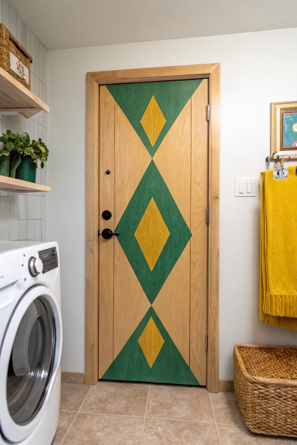 Transform your space with a bold diamond motif, where Scandinavian simplicity meets Boho charm.