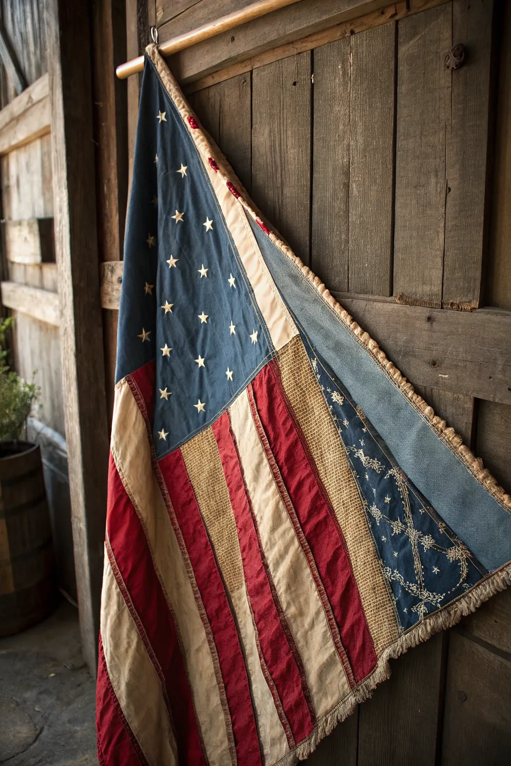 Explore the art of layering with this textured flag masterpiece.