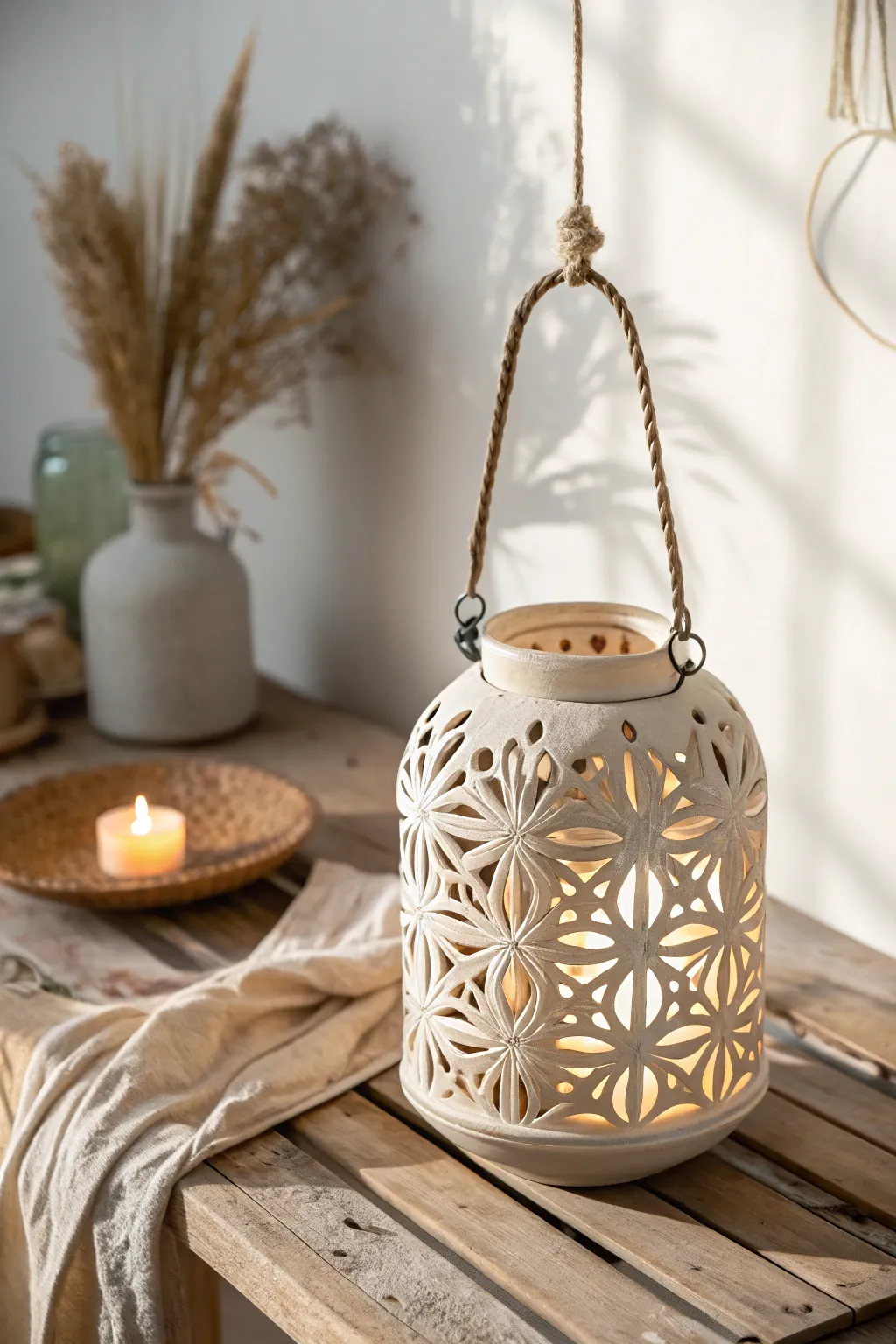 Illuminate your space with the enchanting glow of hand-crafted slab pottery lanterns.