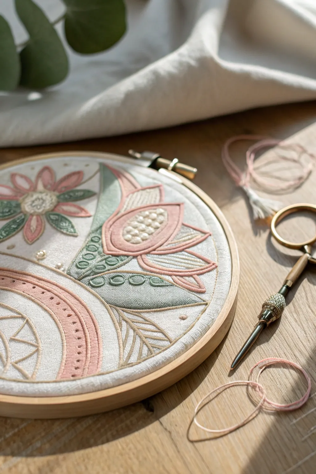 Discover the beauty in simplicity with abstract embroidery art. Perfect for adding a touch of handcrafted elegance to your space.